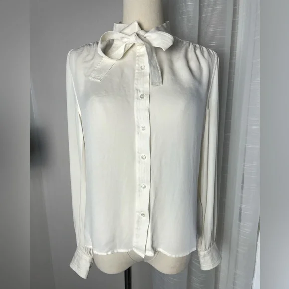 Brooks Brothers Neck Tie Cream White 100% Silk Blouse Size 8 - Picture 1 of 9